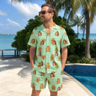 Real-life photo of someone wearing Men's Gingerbread Gallop Custom Face Shirt & Shorts Set — custom faces printed all-over