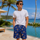 Real-life photo of someone wearing Men's Peppermint Pizzazz Custom Face Beach Shorts — custom faces printed all-over