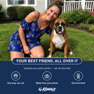 Friends in matching Women's Peppermint Pizzazz Custom Dog Face Off-Shoulder Dress — a group gift photo