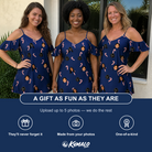 Friends in matching Women's Peppermint Pizzazz Custom Face Off-Shoulder Dress — a group gift photo