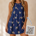 Woman wearing Women's Peppermint Pizzazz Custom Cat Face Tank Dress — custom faces printed all-over