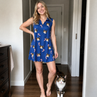 Full-length photo with the pet printed all over this Women's Peppermint Pizzazz Custom Cat Face V-Neck Dress