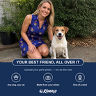 Friends in matching Women's Peppermint Pizzazz Custom Dog Face V-Neck Dress — a group gift photo