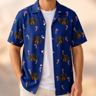Man wearing Men's Peppermint Pizzazz Custom Dog Face Hawaiian Shirt open over a white tee
