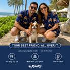 Friends in matching Men's Peppermint Pizzazz Custom Dog Face Hawaiian Shirt — a group gift photo