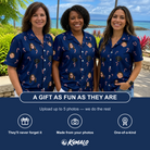 Friends in matching Women's Peppermint Pizzazz Custom Face Hawaiian Shirt — a group gift photo