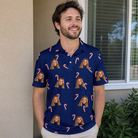 Real-life photo of someone wearing Men's Peppermint Pizzazz Custom Face Polo Shirt — custom faces printed all-over