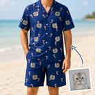 Man wearing Men's Peppermint Pizzazz Custom Cat Face Shirt & Shorts Set — custom faces printed all-over