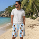 Real-life photo of someone wearing Men's Bauble Ballet Custom Face Beach Shorts — custom faces printed all-over