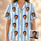 Woman wearing Women's Bauble Ballet Custom Face Hawaiian Shirt — custom faces printed all-over