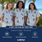Friends in matching Women's Bauble Ballet Custom Face Hawaiian Shirt — a group gift photo