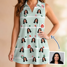 Woman wearing Women's Neon Noel Custom Face V-Neck Dress — custom faces printed all-over