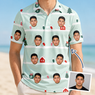 Man wearing Men's Neon Noel Custom Face Polo Shirt — custom faces printed all-over