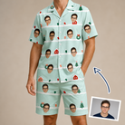 Man wearing Men's Neon Noel Custom Face Shirt & Shorts Set — custom faces printed all-over