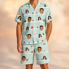 Model wearing Men's Neon Noel Custom Face Shirt & Shorts Set printed with kids' faces
