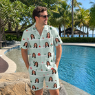 Real-life photo of someone wearing Men's Neon Noel Custom Face Shirt & Shorts Set — custom faces printed all-over