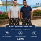 Friends in matching Men's Holly Hush Custom Face Beach Shorts — a group gift photo