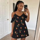 Real-life photo of someone wearing Women's Holly Hush Custom Face Off-Shoulder Dress — custom faces printed all-over