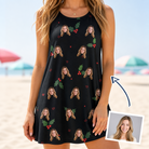 Woman wearing Women's Holly Hush Custom Face Tank Dress — custom faces printed all-over