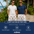 Friends in matching Men's Merry Circuits Custom Face Beach Shorts — a group gift photo