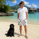 Full-length photo with the pet printed all over this Men's Merry Circuits Custom Dog Face Beach Shorts