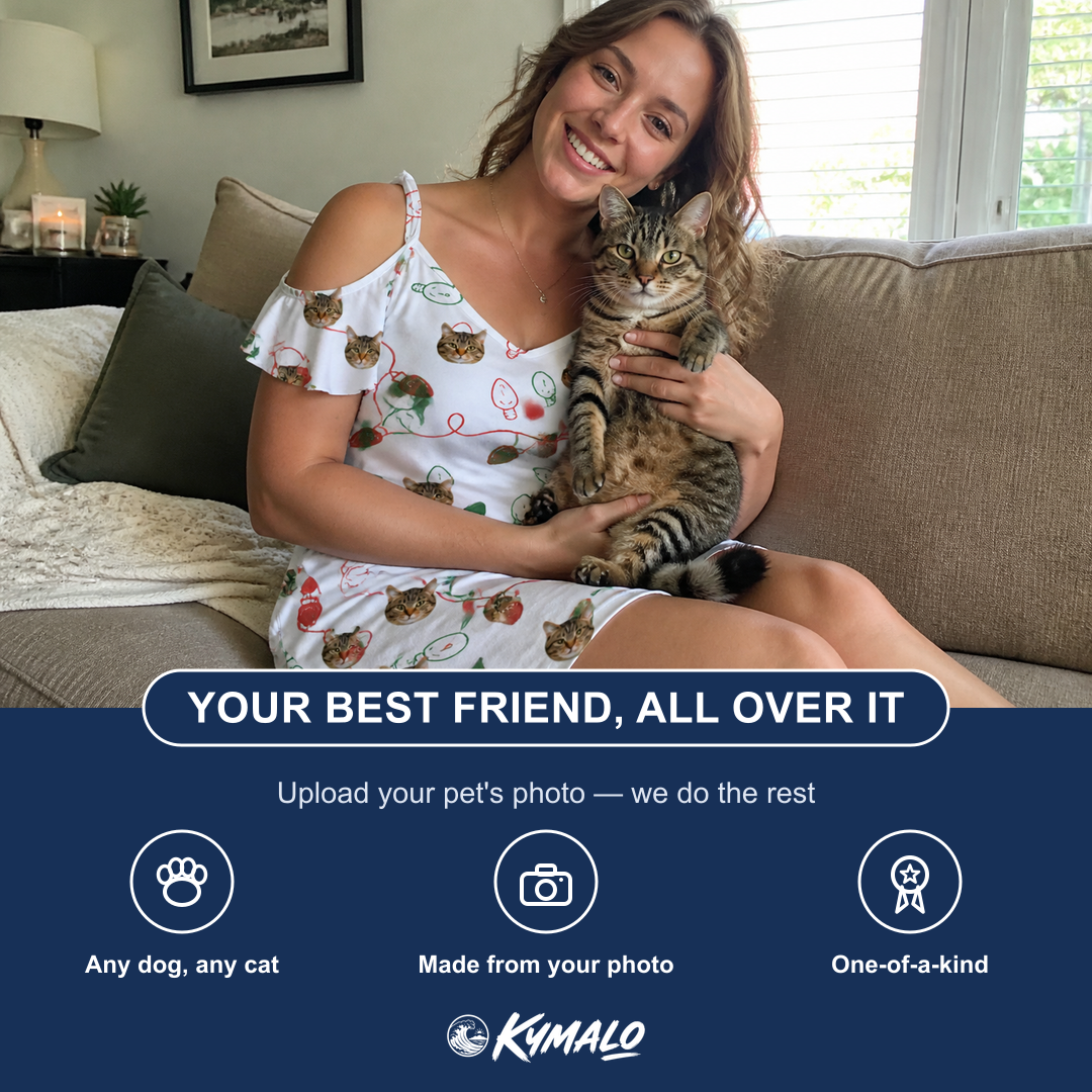 Friends in matching Women's Merry Circuits Custom Cat Face Off-Shoulder Dress — a group gift photo
