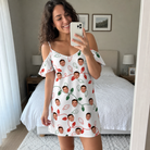 Real-life photo of someone wearing Women's Merry Circuits Custom Face Off-Shoulder Dress — custom faces printed all-over