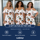 Friends in matching Women's Merry Circuits Custom Face Off-Shoulder Dress — a group gift photo