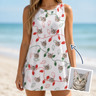 Woman wearing Women's Merry Circuits Custom Cat Face Tank Dress — custom faces printed all-over