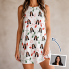 Woman wearing Women's Merry Circuits Custom Face Tank Dress — custom faces printed all-over
