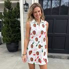 Real-life photo of someone wearing Women's Merry Circuits Custom Face V-Neck Dress — custom faces printed all-over