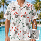 Man wearing Men's Merry Circuits Custom Cat Face Hawaiian Shirt — custom faces printed all-over