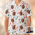 Man wearing Men's Merry Circuits Custom Face Hawaiian Shirt — custom faces printed all-over