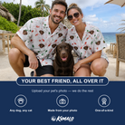 Friends in matching Women's Merry Circuits Custom Dog Face Hawaiian Shirt — a group gift photo