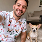Selfie with the pet whose face is printed all over this Men's Merry Circuits Custom Dog Face Polo Shirt