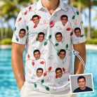 Man wearing Men's Merry Circuits Custom Face Polo Shirt — custom faces printed all-over