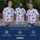 Friends in matching Men's Merry Circuits Custom Face Polo Shirt — a group gift photo