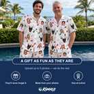 Friends in matching Men's Merry Circuits Custom Face Shirt & Shorts Set — a group gift photo