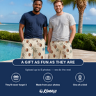 Friends in matching Men's Tinsel Tumble Custom Face Beach Shorts — a group gift photo