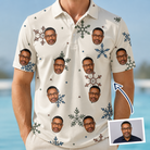 Man wearing Men's Tinsel Tumble Custom Face Polo Shirt — custom faces printed all-over