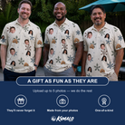 Friends in matching Men's Tinsel Tumble Custom Face Polo Shirt — a group gift photo