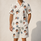 Model wearing Men's Tinsel Tumble Custom Face Shirt & Shorts Set printed with kids' faces