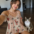 Selfie with the pet whose face is printed all over this Women's Jolly Jingle Custom Cat Face Off-Shoulder Dress