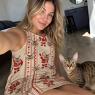 Selfie with the pet whose face is printed all over this Women's Jolly Jingle Custom Cat Face Tank Dress