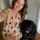 Selfie with the pet whose face is printed all over this Women's Jolly Jingle Custom Dog Face Tank Dress