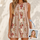 Woman wearing Women's Jolly Jingle Custom Face Tank Dress — custom faces printed all-over