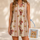 Woman wearing Women's Jolly Jingle Custom Cat Face V-Neck Dress — custom faces printed all-over