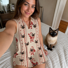 Selfie with the pet whose face is printed all over this Women's Jolly Jingle Custom Cat Face V-Neck Dress