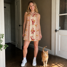 Full-length photo with the pet printed all over this Women's Jolly Jingle Custom Cat Face V-Neck Dress
