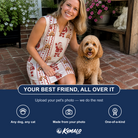 Friends in matching Women's Jolly Jingle Custom Dog Face V-Neck Dress — a group gift photo